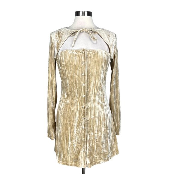 Emory Park Womens Long Sleeve Mini Dress Front Cutout Velvety Tan size Small - Picture 4 of 14